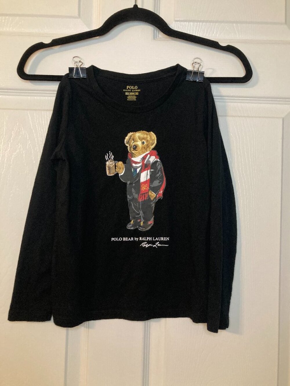 Polo Ralph Lauren Kids Black Holiday Cocoa Bear Long-Sleeve T-Shirt - Size 6X/6